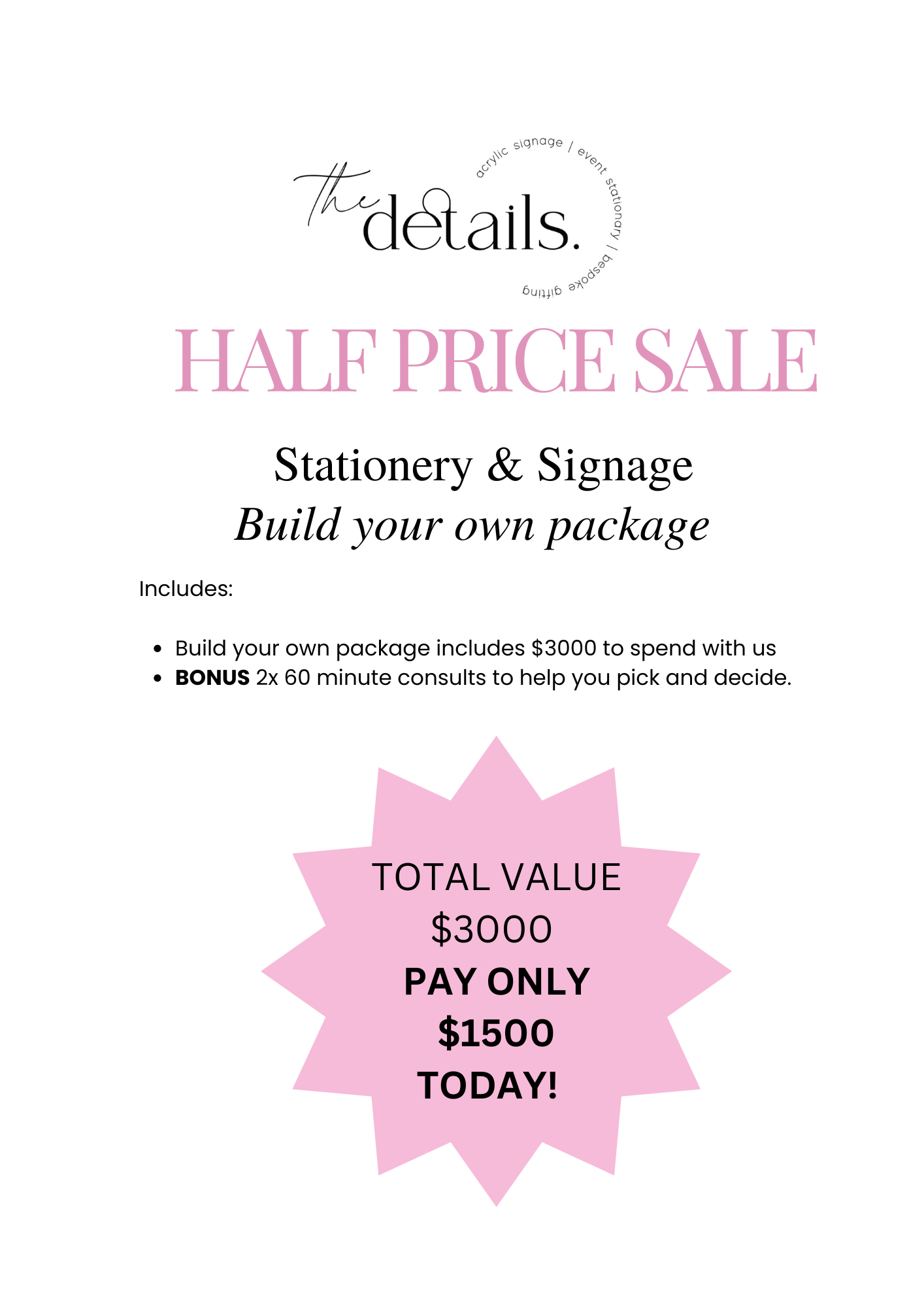 Build your own package HALF PRICE SALE